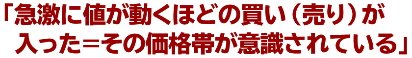 「急激に値が動くほどの買い（売り）が入った＝その価格帯が意識されている」